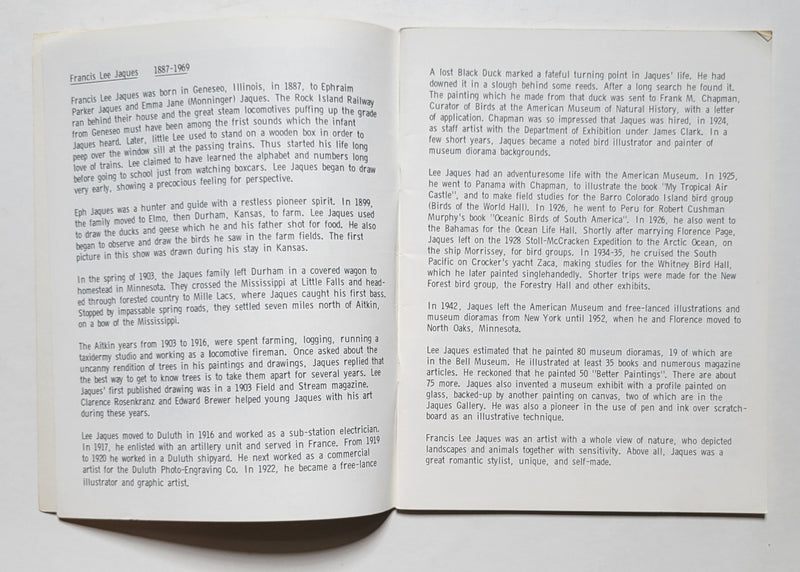 The Art of Francis Lee Jaques: Minnesota Bell Museum 1972 Pamphlet