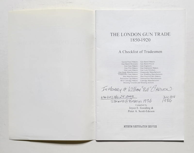 The London Gun Trade, 1850-1920: A Checklist of Tradesmen