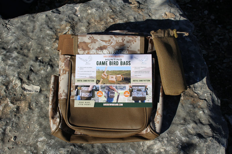 Waxed Canvas Game Bird Bag: Digital Camo and Brown Leather