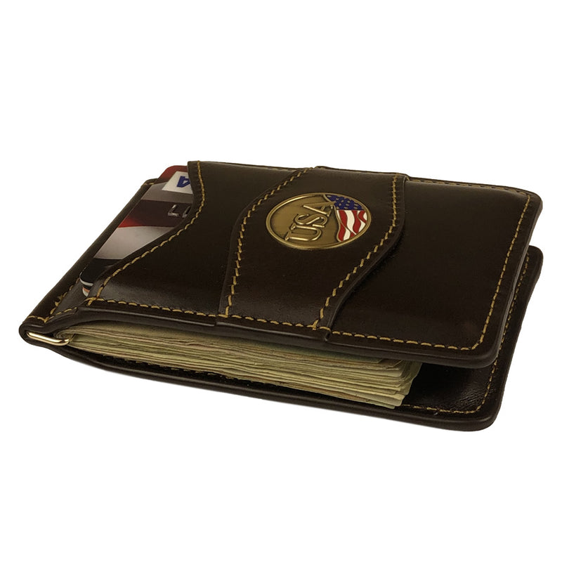 Dark Brown Wire Clip Wallet (USA Medallion)