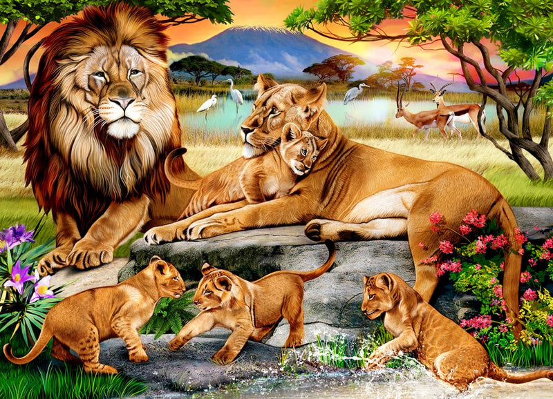 Lion's Family in the Savannah 1000 Piece Jigsaw Puzzle