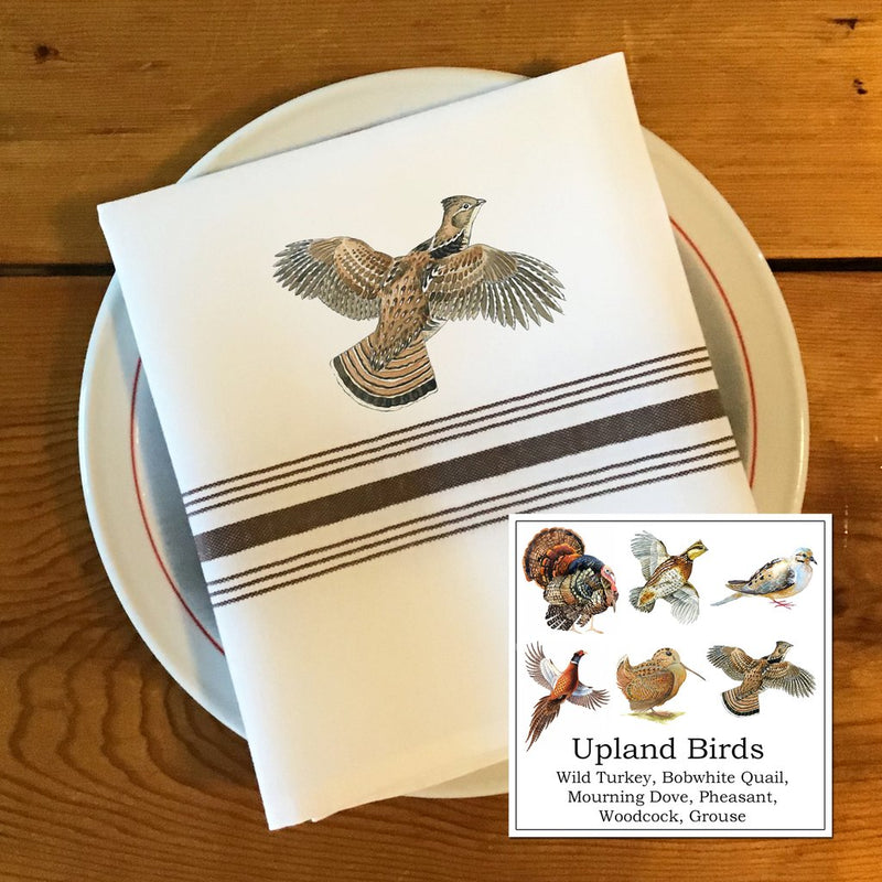 Bistro/Farmhouse Napkin with Brown Stripes: Upland Birds (Set of 6)