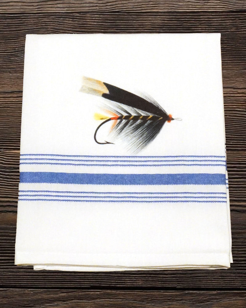 Bistro/Farmhouse Napkins with Blue Stripes: Assorted Fishing Flies (Set of 6)