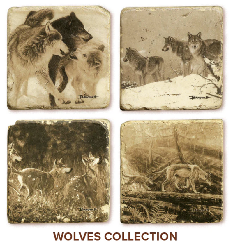 Wolf Marble Coasters by John Banovich